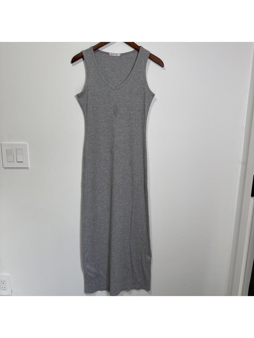 Heart Hips Gray Ribbed Bodycon Midi Dress Small Sleeveless Stretch Sexy Casual